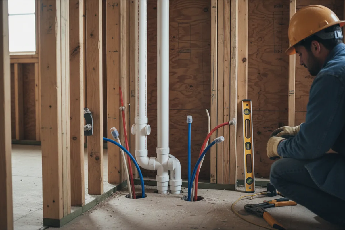 Drain and supply rough-in during Sump Pump Repair in Moshannon